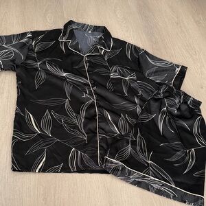 Black Leaf Print Pajama Set